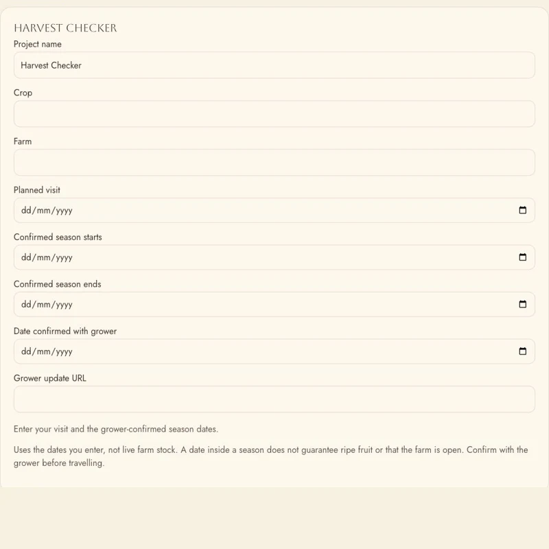Harvest Checker screen preview