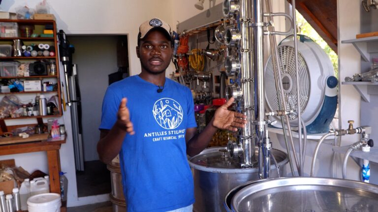 Antilles Still House interview beside the distilling equipment