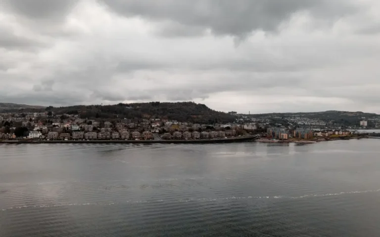 Greenock waterfront on the Firth of Clyde, in Inverclyde, where farm food comes through local markets